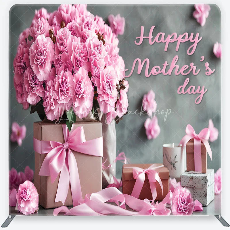 Lofaris Elegant Pink Carnations and Gift Boxes Square Double-Sided Backdrop Happy Mother’s Day Celebration Decor