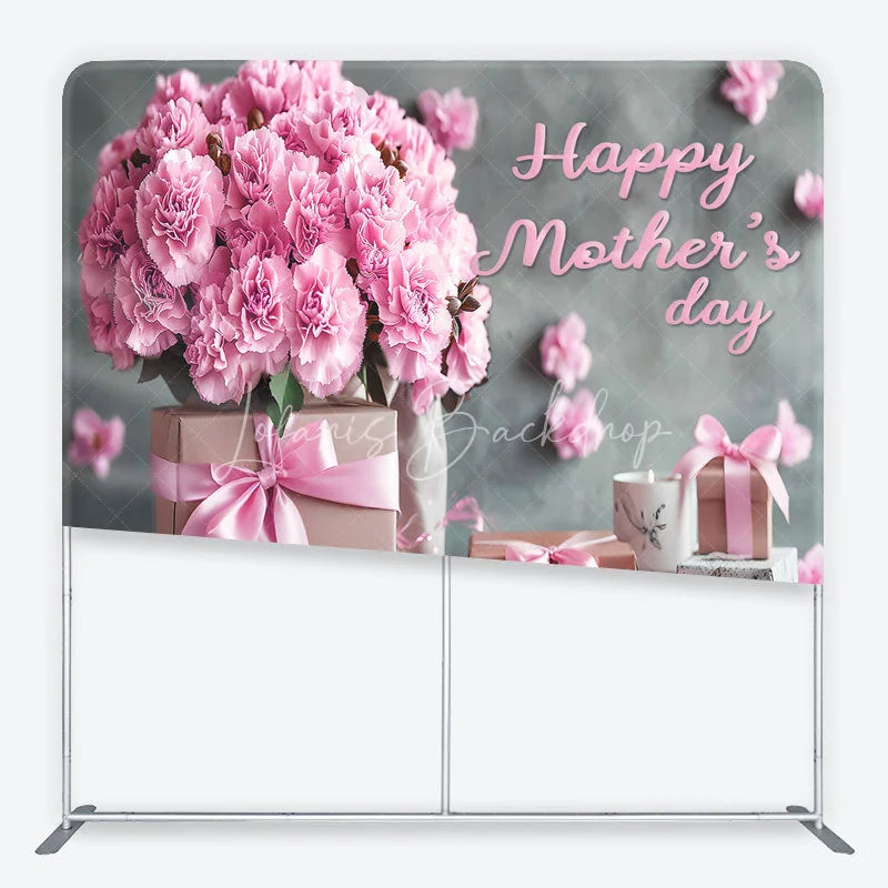 Lofaris Elegant Pink Carnations and Gift Boxes Square Double-Sided Backdrop Happy Mother’s Day Celebration Decor