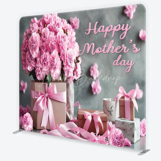 Lofaris Elegant Pink Carnations and Gift Boxes Square Double-Sided Backdrop Happy Mother’s Day Celebration Decor