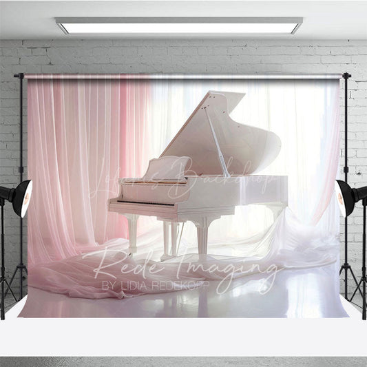 Lofaris Elegant Pink Curtain Piano Maternity Photo Backdrop