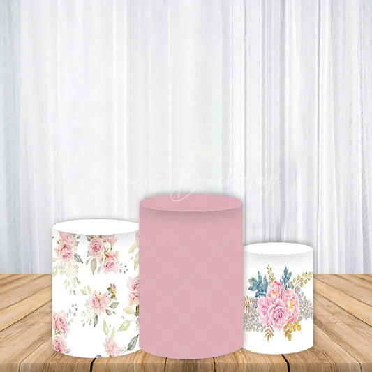 Lofaris Elegant Pink Floral Rose and Peony Cylinder Cover Set Charming Baby Shower Birthday Party Decor