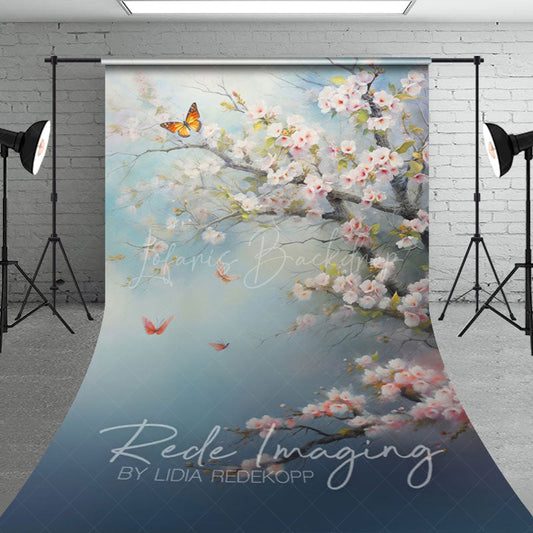 Lofaris Elegant Pink Flowers Butterflies Sweep Photo Backdrop