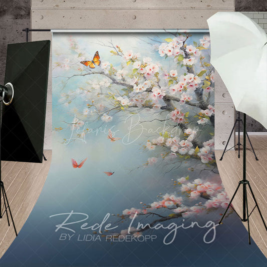 Lofaris Elegant Pink Flowers Butterflies Sweep Photo Backdrop
