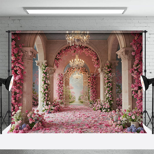 Lofaris Elegant Pink Flowers Palace Sweet Wedding Backdrop