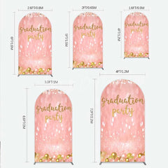 Lofaris Elegant Pink Glitter Graduation Party Arch Backdrop with Gold Balloons String Lights and Banners
