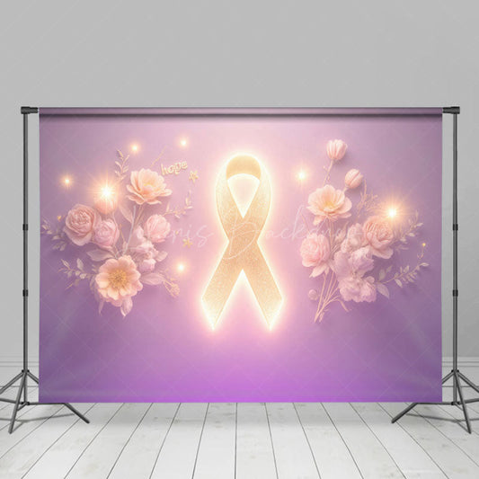 Lofaris Elegant Pink Gold Ribbon Blooms Celebration Backdrop