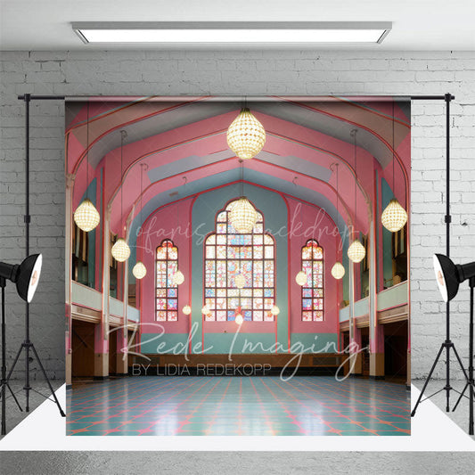 Lofaris Elegant Pink Green Dance Hall Architecture Backdrop