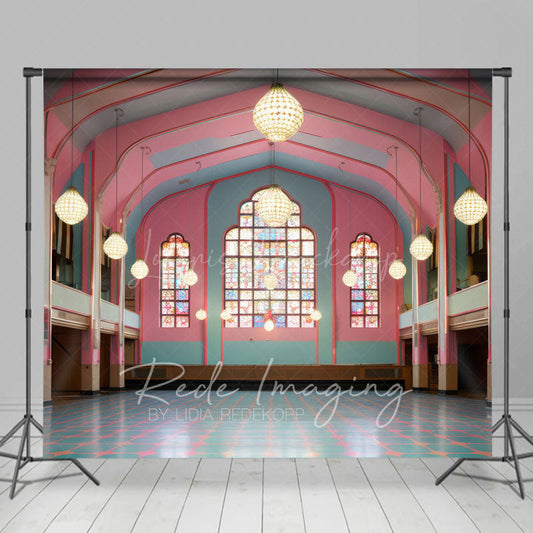 Lofaris Elegant Pink Green Dance Hall Architecture Backdrop