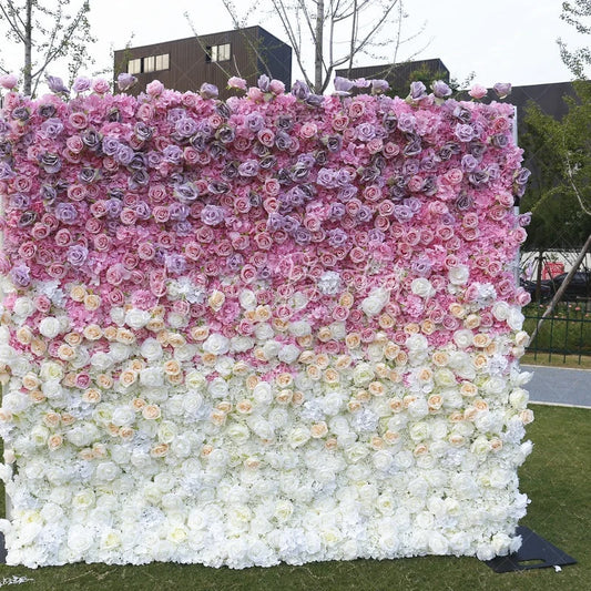 Lofaris Elegant Pink Purple and White Ombre Artificial Flower Wall Romantic Floral Backdrop for Wedding Party Decor