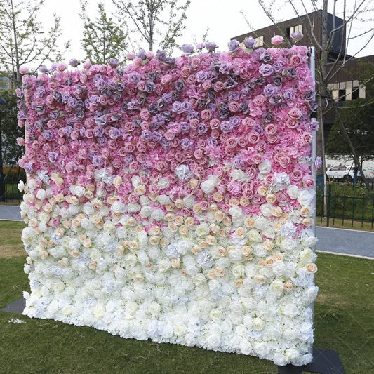 Lofaris Elegant Pink Purple and White Ombre Artificial Flower Wall Romantic Floral Backdrop for Wedding Party Decor
