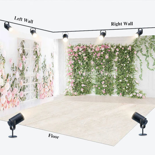 Lofaris Elegant Pink Rose and Green Foliage Floral Wall Room Set Backdrop Romantic Garden Wedding Party Decor