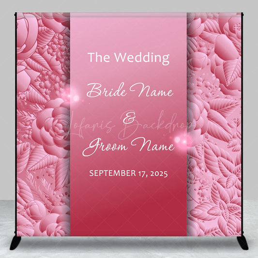 Lofaris Elegant Pink Rose Custom Name Date Wedding Backdrop