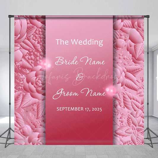 Lofaris Elegant Pink Rose Custom Name Date Wedding Backdrop