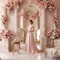 Lofaris Elegant Pink Rose Floral Arch Column Palace Combo Set Backdrop Romantic Wedding Bridal Shower Photography