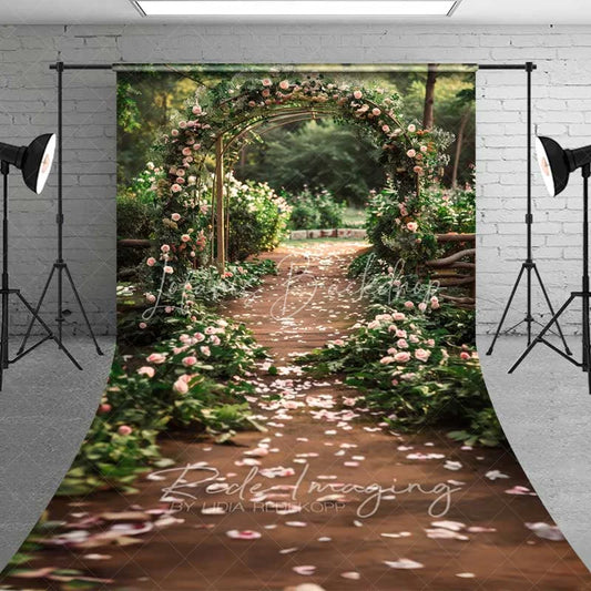 Lofaris Elegant Pink Rose Floral Arch Wedding Aisle Backdrop Romantic Garden Ceremony Photography