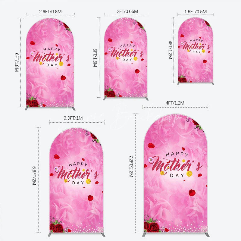 Lofaris Elegant Pink Rose Happy Mother’s Day Round Top Arch Backdrop Floral Pearl and Glitter Decor