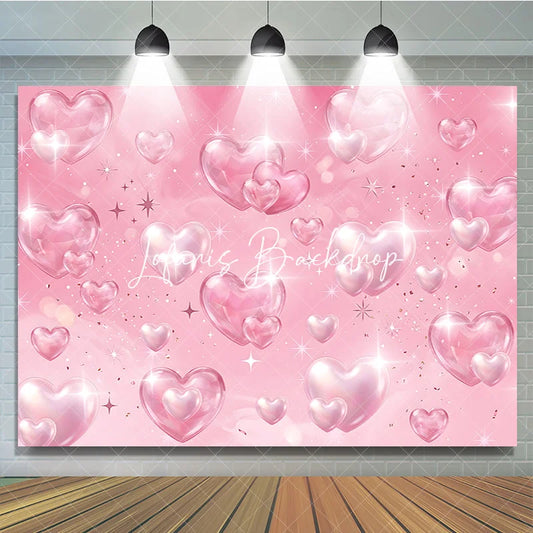 Lofaris Elegant Pink Sparkling Gem and Pearly Hearts Birthday Backdrop Dreamy Celebration Party Decor for Girls