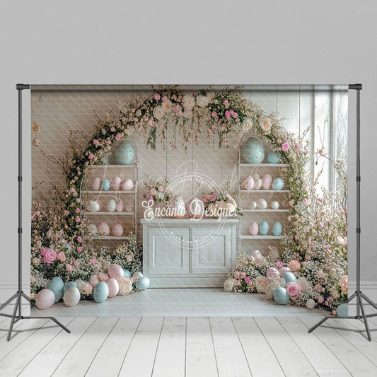 Lofaris Elegant Pink White Flower Arch Colorful Pot Backdrop