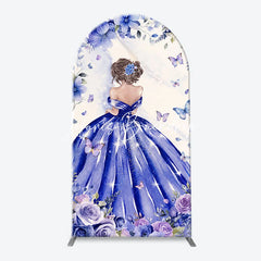 Lofaris Elegant Princess Girl Floral Butterfly Arch Backdrop Kit Purple and Blue Birthday Party Baby Shower Decor