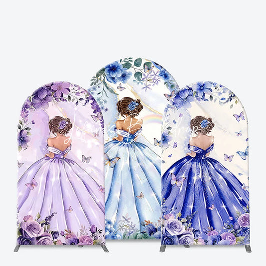 Lofaris Elegant Princess Girl Floral Butterfly Arch Backdrop Kit Purple and Blue Birthday Party Baby Shower Decor