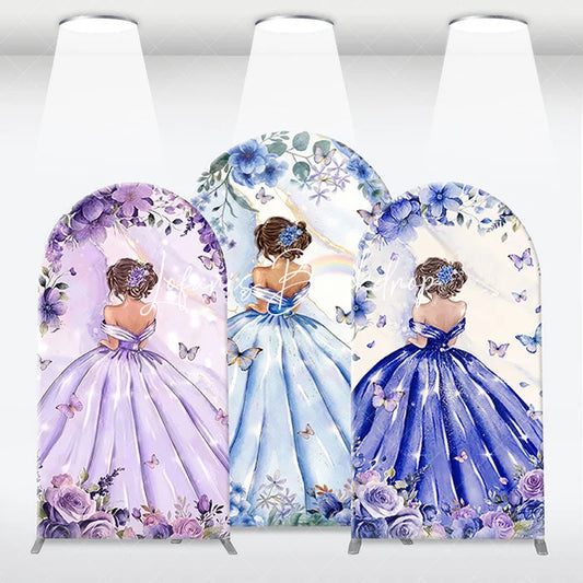 Lofaris Elegant Princess Girl Floral Butterfly Arch Backdrop Kit Purple and Blue Birthday Party Baby Shower Decor