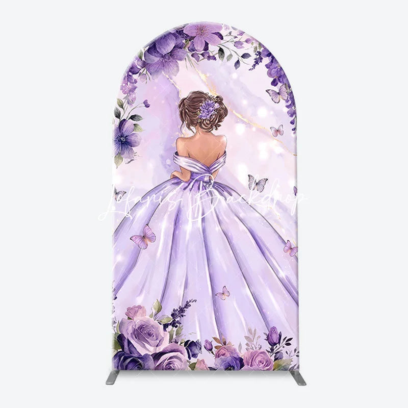 Lofaris Elegant Princess Girl Floral Butterfly Arch Backdrop Kit Purple and Blue Birthday Party Baby Shower Decor