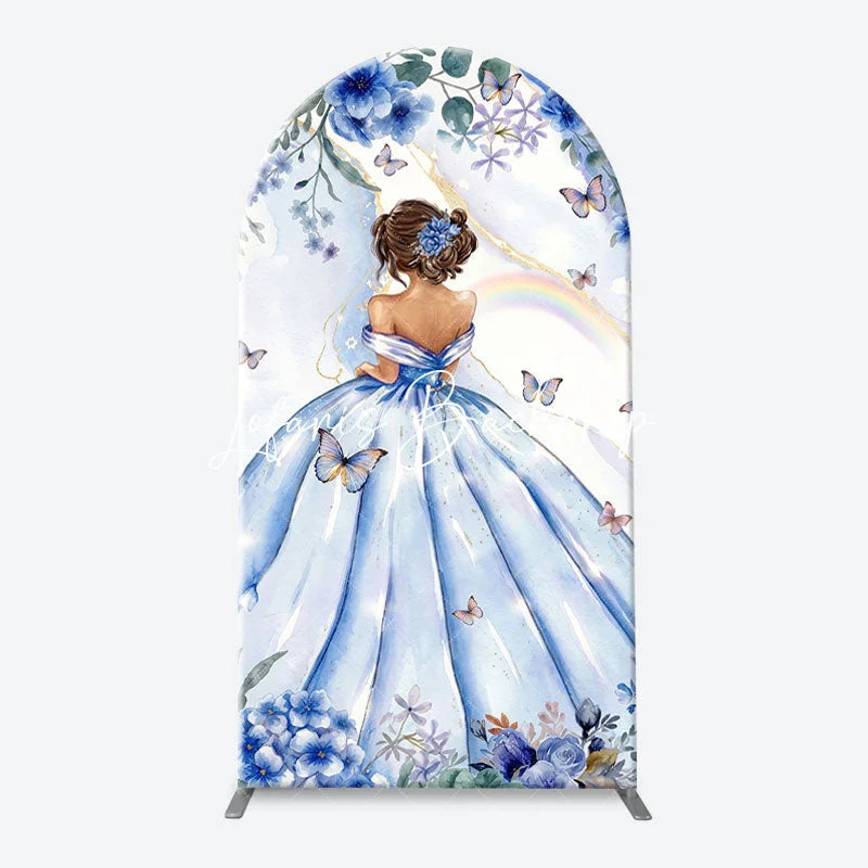 Lofaris Elegant Princess Girl Floral Butterfly Arch Backdrop Kit Purple and Blue Birthday Party Baby Shower Decor