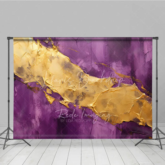 Lofaris Elegant Purple and Gold Abstract Texture Photography Backdrop Artistic Luxury Studio Photo Prop for Portraits