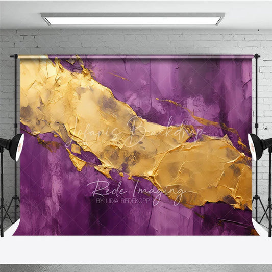 Lofaris Elegant Purple and Gold Abstract Texture Photography Backdrop Artistic Luxury Studio Photo Prop for Portraits