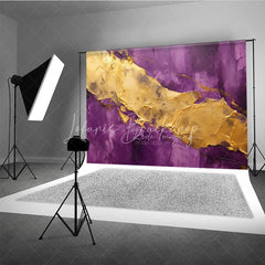 Lofaris Elegant Purple and Gold Abstract Texture Photography Backdrop Artistic Luxury Studio Photo Prop for Portraits