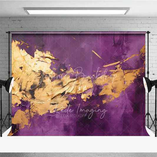 Lofaris Elegant Purple and Gold Abstract Textured Photography Backdrop Artistic Portrait Event Background