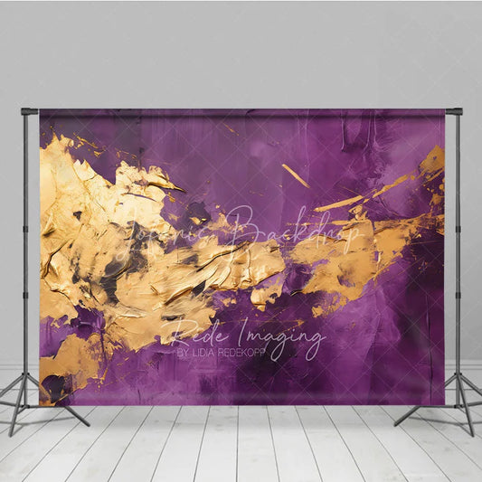 Lofaris Elegant Purple and Gold Abstract Textured Photography Backdrop Artistic Portrait Event Background