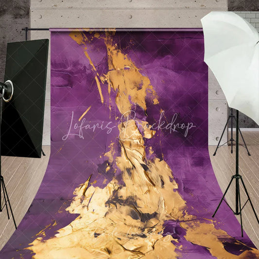Lofaris Elegant Purple and Gold Abstract Textured Sweep Backdrop Artistic Photography Background for Studio Portraits