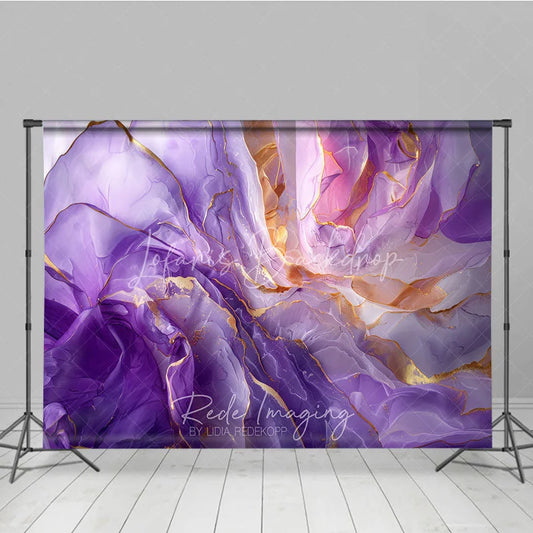 Lofaris Elegant Purple and Gold Alcohol Ink Photography Backdrop Abstract Floral Art Party Decor