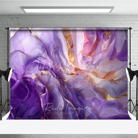 Lofaris Elegant Purple and Gold Alcohol Ink Photography Backdrop Abstract Floral Art Party Decor