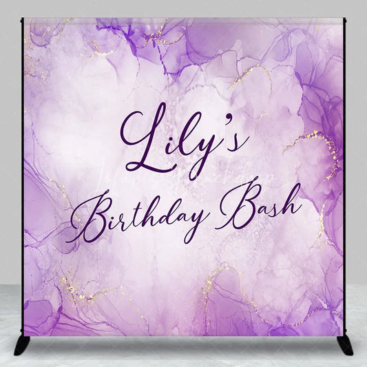 Lofaris Elegant Purple and Gold Glitter Alcohol Ink Custom Backdrop Personalized Birthday Bash Party Decor for Celebrations