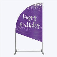 Lofaris Elegant Purple and Silver Glitter Happy Birthday Half Moon Arch Backdrop Sparkling Diamond Celebration Decor