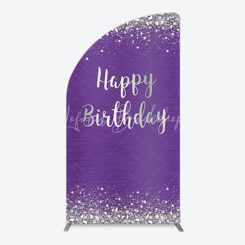 Lofaris Elegant Purple and Silver Glitter Happy Birthday Half Moon Arch Backdrop Sparkling Diamond Celebration Decor