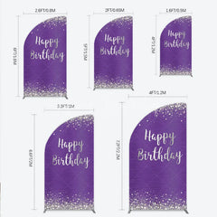 Lofaris Elegant Purple and Silver Glitter Happy Birthday Half Moon Arch Backdrop Sparkling Diamond Celebration Decor