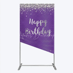 Lofaris Elegant Purple and Silver Glitter Happy Birthday Rectangle Arch Backdrop Diamond Celebration Party Decor