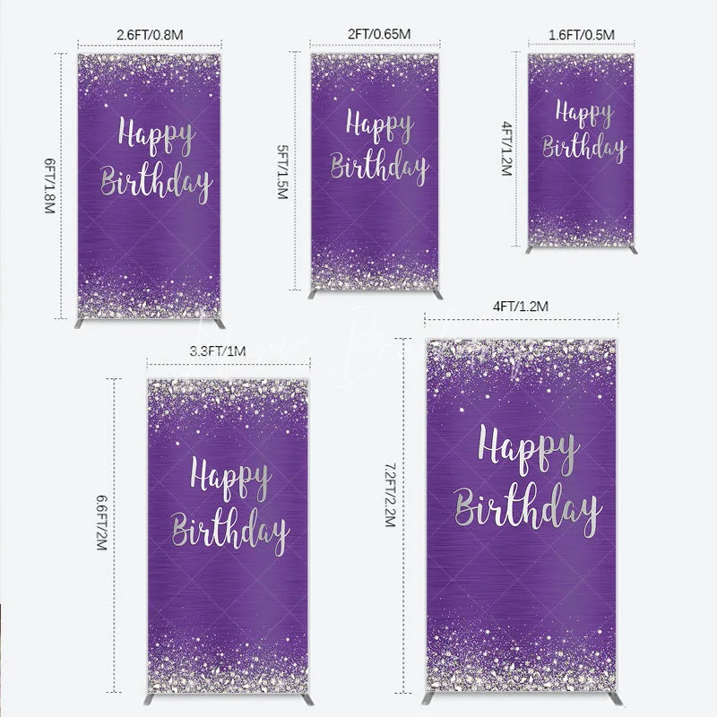 Lofaris Elegant Purple and Silver Glitter Happy Birthday Rectangle Arch Backdrop Diamond Celebration Party Decor