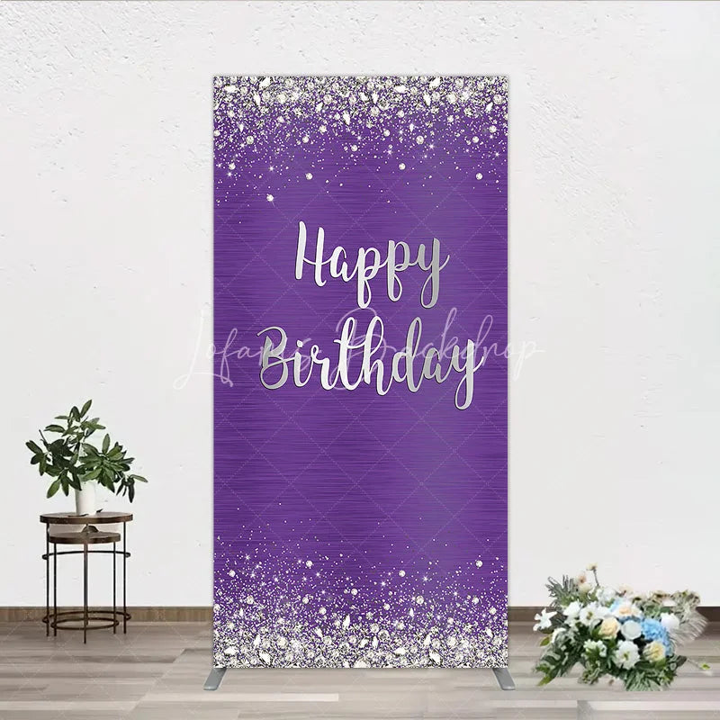 Lofaris Elegant Purple and Silver Glitter Happy Birthday Rectangle Arch Backdrop Diamond Celebration Party Decor