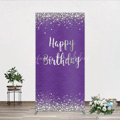 Lofaris Elegant Purple and Silver Glitter Happy Birthday Rectangle Arch Backdrop Diamond Celebration Party Decor