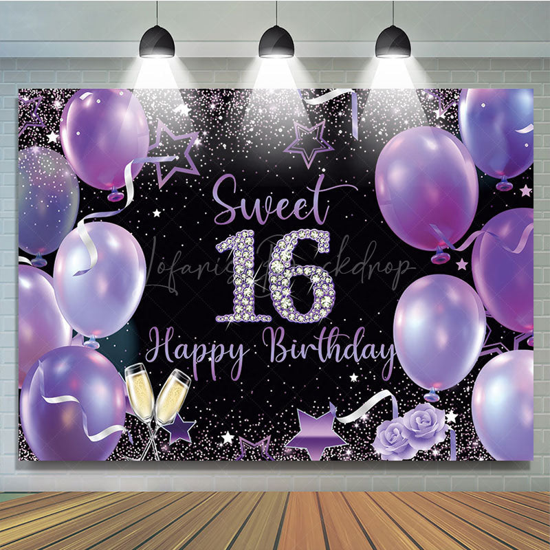 Lofaris Elegant Purple Balloon Sweet 16 Happy Birthday Backdrop