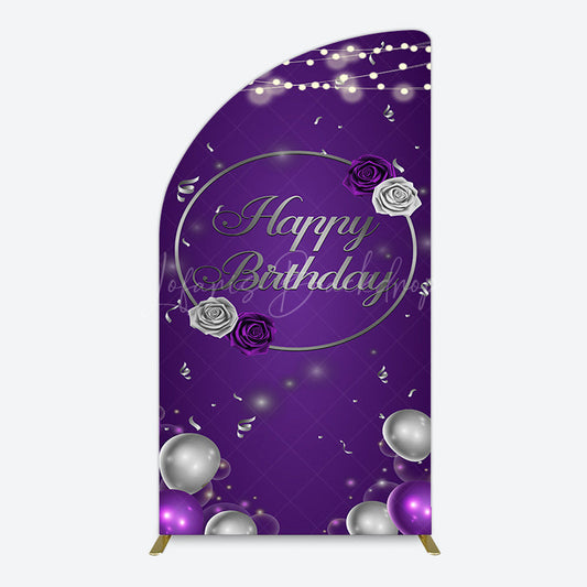 Lofaris Elegant Purple Balloons Rose Birthday Half Moon Arch Backdrop