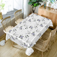 Lofaris Elegant Purple Floral Rectangle Tablecloth Simple Botanical Print on White Modern Farmhouse Kitchen Decor