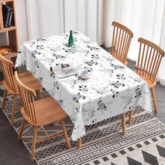 Lofaris Elegant Purple Floral Rectangle Tablecloth Simple Botanical Print on White Modern Farmhouse Kitchen Decor