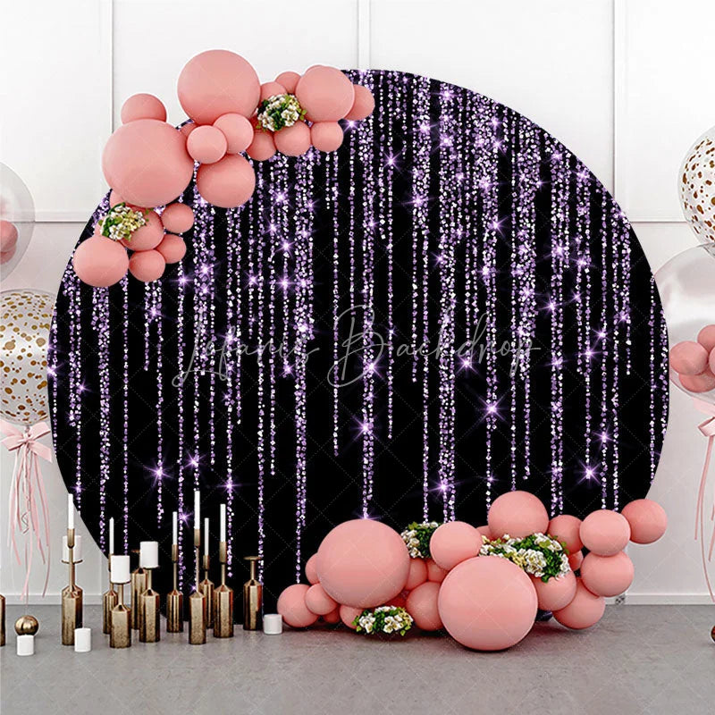 Lofaris Elegant Purple Glitter Cascading Sparkle Round Backdrop Black Background Party Decor for Birthday