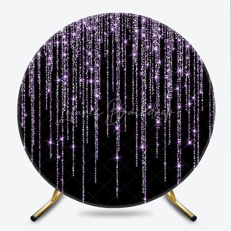 Lofaris Elegant Purple Glitter Cascading Sparkle Round Backdrop Black Background Party Decor for Birthday