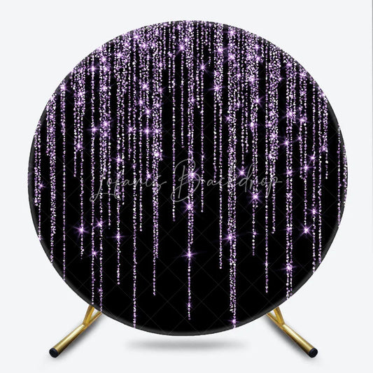 Lofaris Elegant Purple Glitter Cascading Sparkle Round Backdrop Black Background Party Decor for Birthday